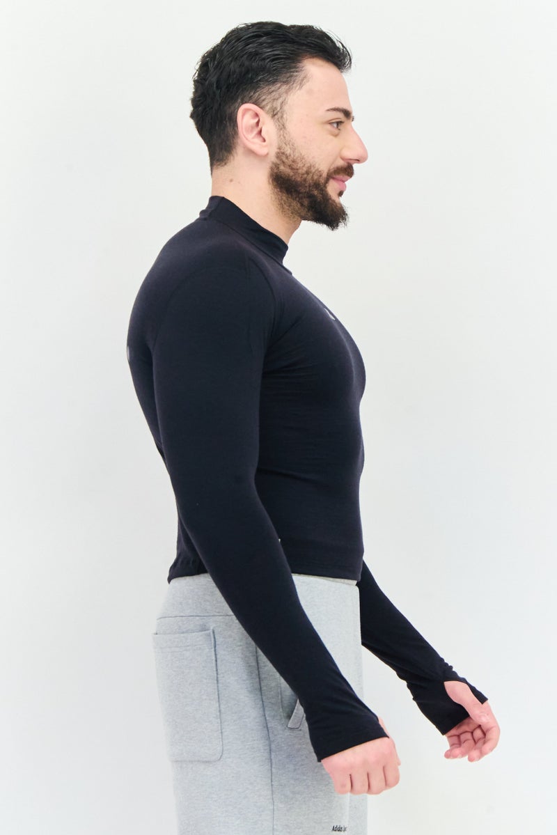 Adidas تي شيرت رياضي للرجال بأكمام طويلة للجري، أسود - Image 4